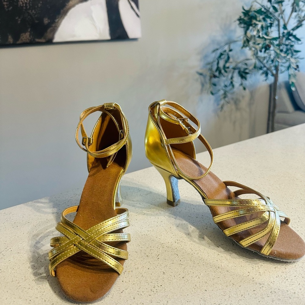Metallic Gold Strappy Ankle Heels